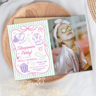 Slumber Sleepover Party Girl Birthday Photo Invitation
