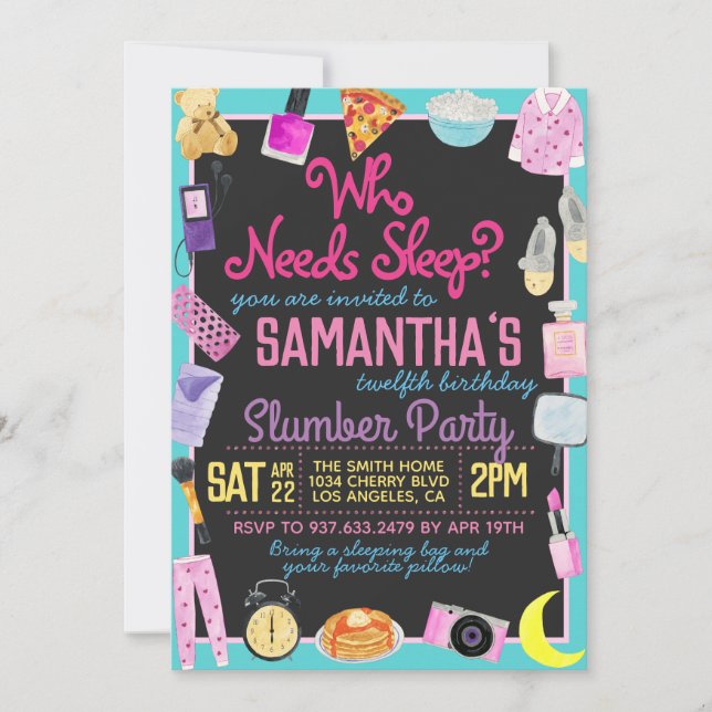 Slumber Sleepover Who Needs Sleep? Invitation (Front)