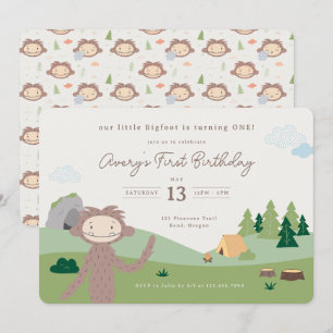 Slumberkins Bigfoot Woodland First Birthday Invitation