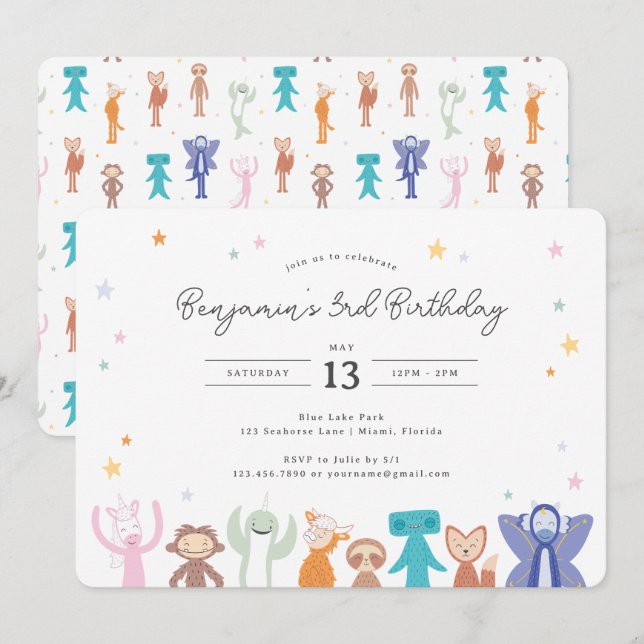 Slumberkins Characters Birthday Party Invitation (Front/Back)