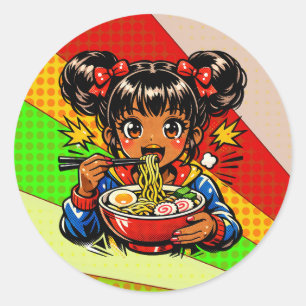 Slurp Nom Anime Girl Ramen Noodles Classic Round Sticker