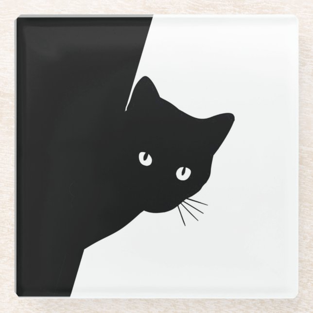 Sly Black Cat Glass Coaster (Front)
