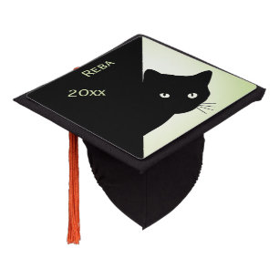 Sly Black Cat Green Name and Year Graduation Cap Topper