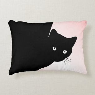 Sly Black Cat Pink Accent Pillow