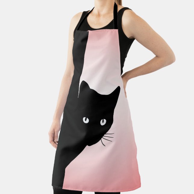 Sly Black Cat Pink Apron (Insitu)