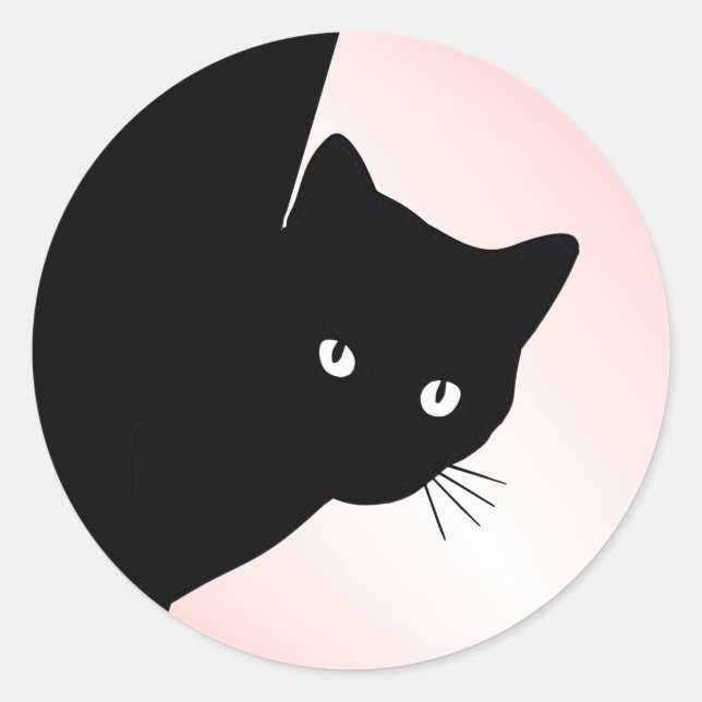 Sly Black Cat Pink Classic Round Sticker (Front)