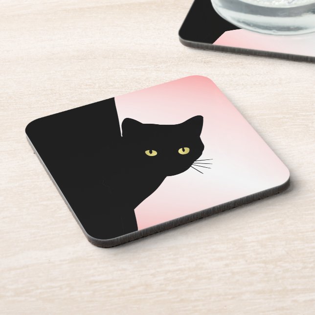 Sly Black Cat Pink Coaster (Left Side)