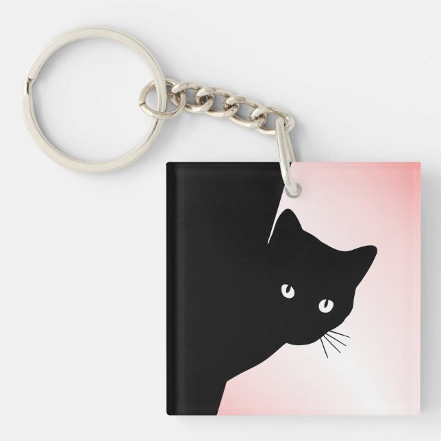 Sly Black Cat Pink Keychain (Front)