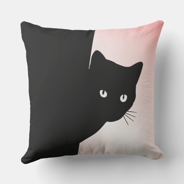 Sly Black Cat Pink Outdoor Pillow (Back)