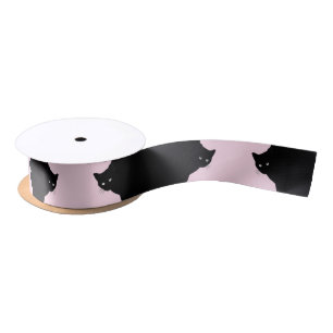 Sly Black Cat Pink Satin Ribbon