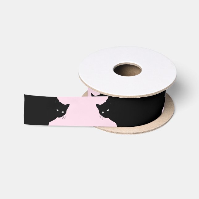 Sly Black Cat Pink Satin Ribbon (Spool)