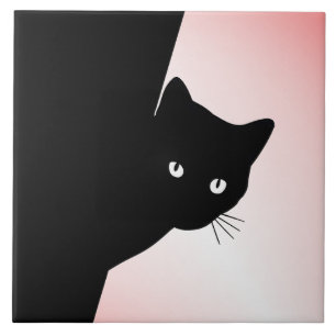 Sly Black Cat Pink Tile