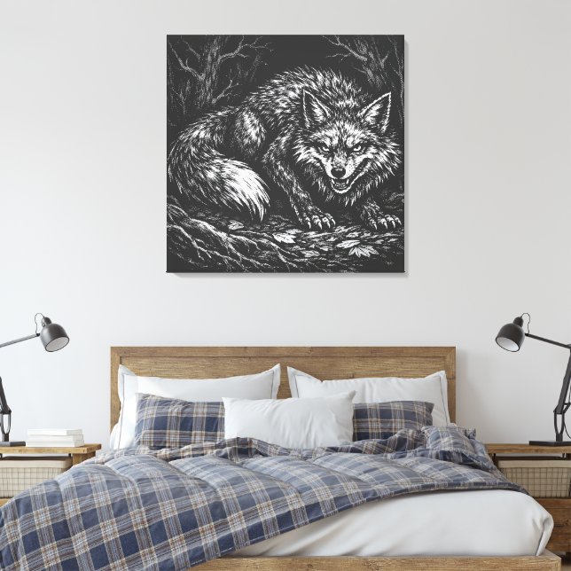 Sly Forest Fox — by BurnsInHell Canvas Print (Insitu(Bedroom))