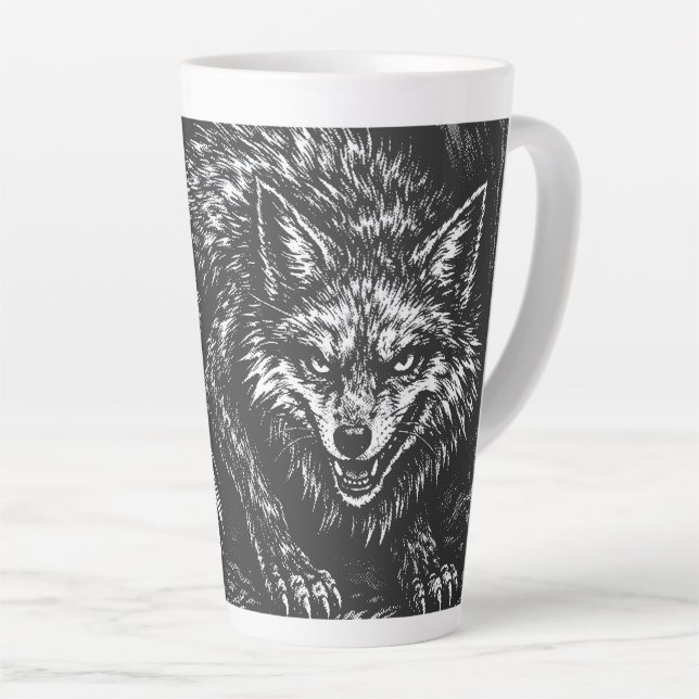 Sly Forest Fox — by BurnsInHell Latte Mug (Right Angle)