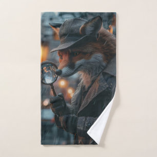 Sly fox detective in a noir setting hand towel