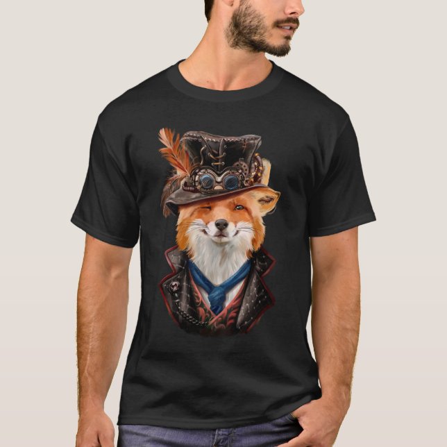 Sly fox in steampunk clothes. Watercolor drawing T-Shirt (Front)