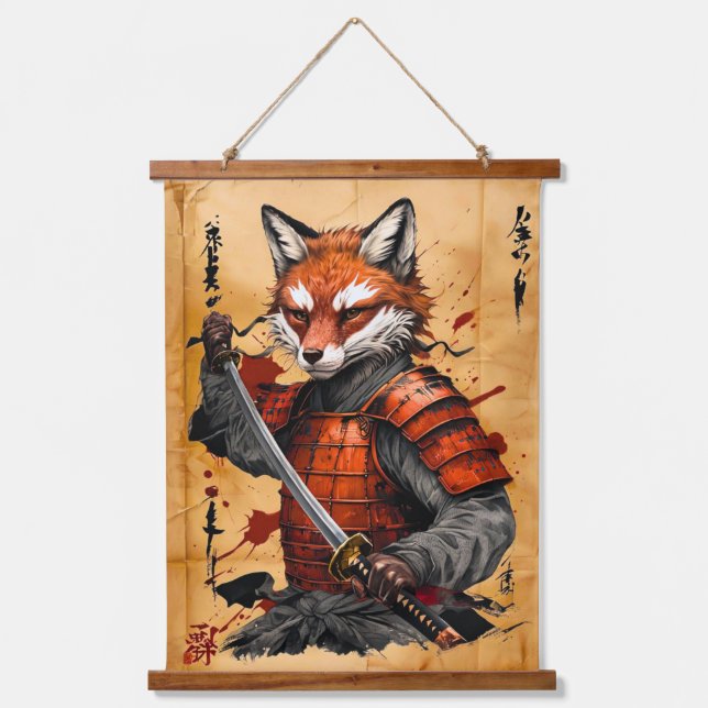 Sly Fox Samurai Warrior - Japanese Ink Style Hanging Tapestry (Front)