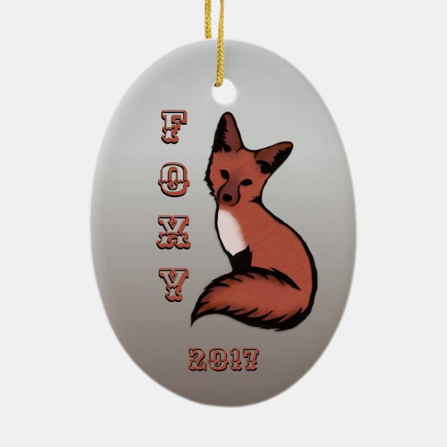 Sly Red Foxy Fox with Year Ceramic Ornament (Back)