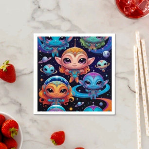 Smal Multicolore Aliens in Space Napkin
