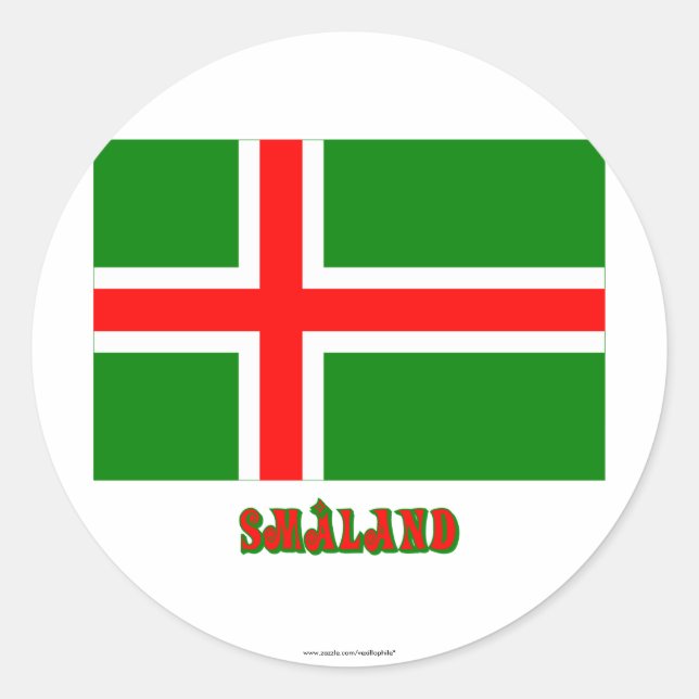 Småland flag with name (unofficial) classic round sticker (Front)