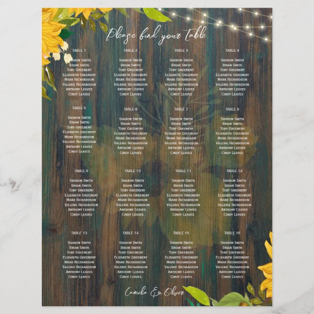 SMALL 16 Table Rustic Wood Lights SEATING CHART (Front)