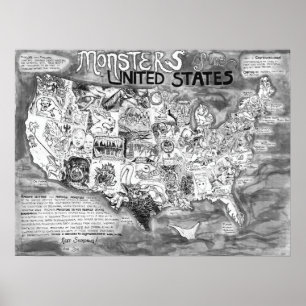 Small 24 x 18" Monsters of the United States Poster