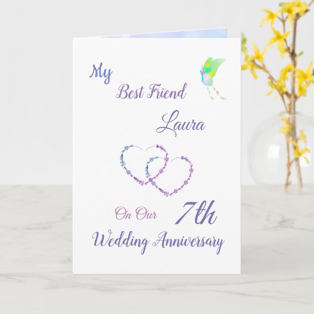 Small 7th Anniversary design greeting Card (Yellow Flower)
