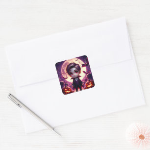 Small Adorable Vampire Under Full Moon Square Sticker
