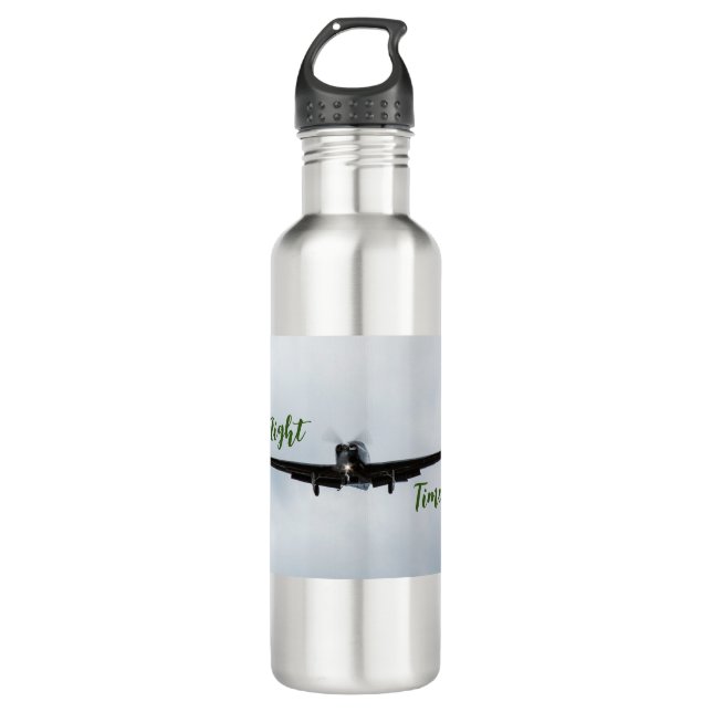 Small aircraft with flight time in green 710 ml water bottle (Front)