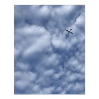 Small Airplane Flying Blue Cloudy Sky Photo Print