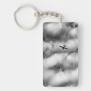 Small Airplane Flying in Cloudy Sky Photo Keychain