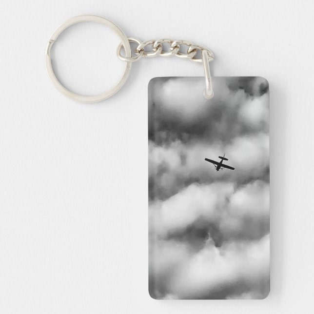 Small Airplane Flying in Cloudy Sky Photo Keychain (Front)