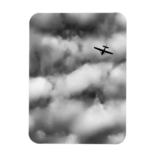 Small Airplane Flying in Cloudy Sky Photo Magnet (Vertical)