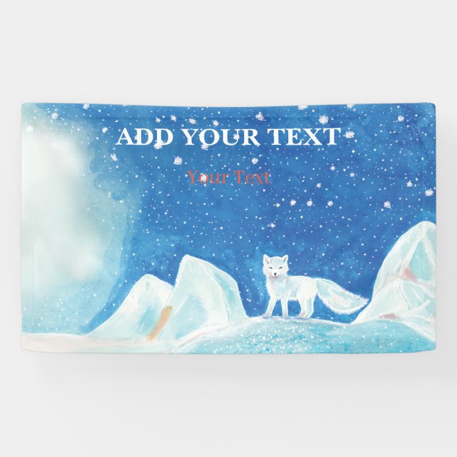 Small Arctic Fox Illustration Customizable Banner (Horizontal)