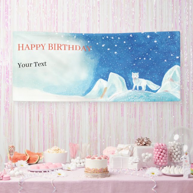 Small Arctic Fox Illustration Personalized Banner (Party)