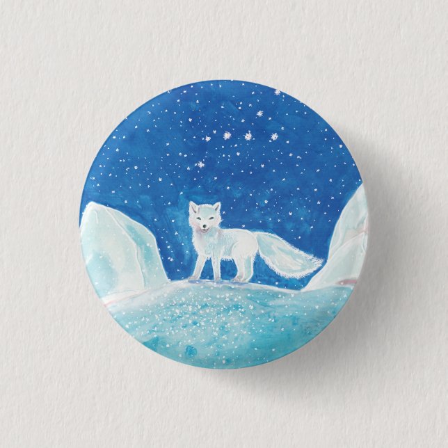 Small Arctic Fox (Vulpes lagopus) Illustration   1 Inch Round Button (Front)