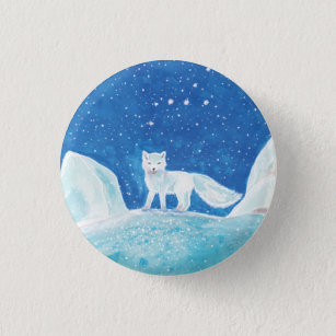 Small Arctic Fox (Vulpes lagopus) Illustration   1 Inch Round Button