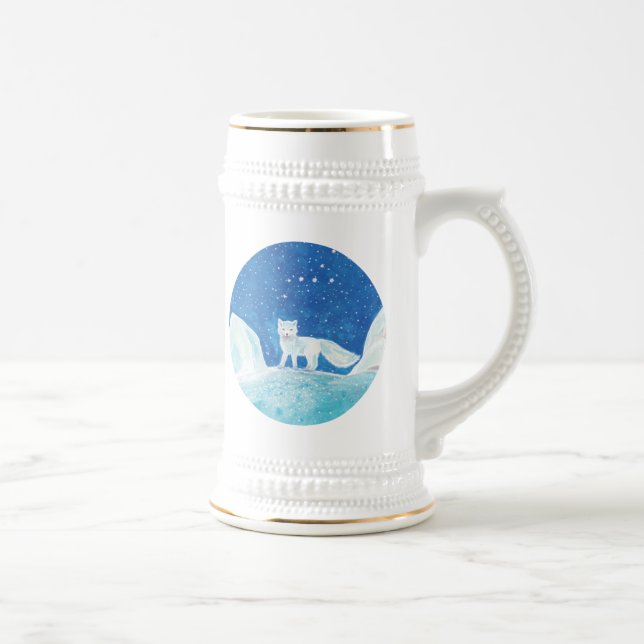 Small Arctic Fox (Vulpes lagopus) Illustration Beer Stein (Right)