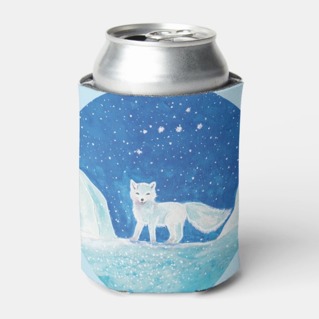 Small Arctic Fox (Vulpes lagopus) Illustration    Can Cooler (Can Front)