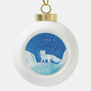 Small Arctic Fox (Vulpes lagopus) Illustration    Ceramic Ball Christmas Ornament