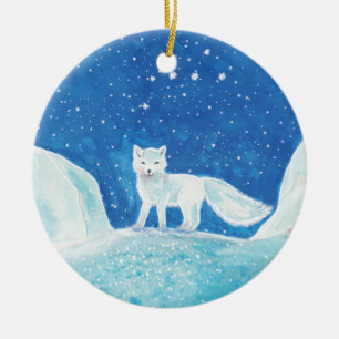 Small Arctic Fox (Vulpes lagopus) Illustration    Ceramic Ornament