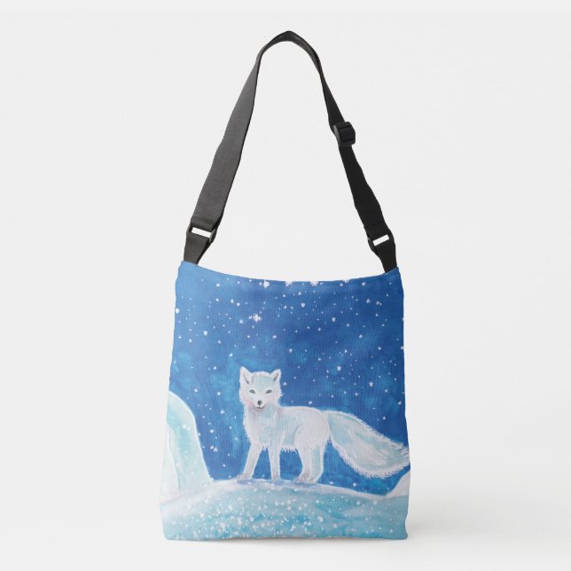 Small Arctic Fox (Vulpes lagopus) Illustration Crossbody Bag (Front)