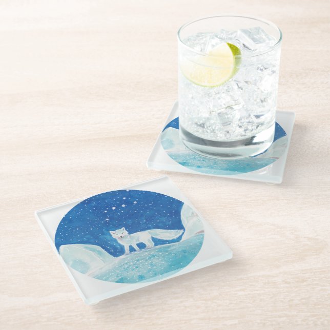 Small Arctic Fox (Vulpes lagopus) Illustration   Glass Coaster (Angled)