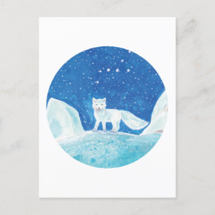 Small Arctic Fox (Vulpes lagopus) Illustration Holiday Postcard