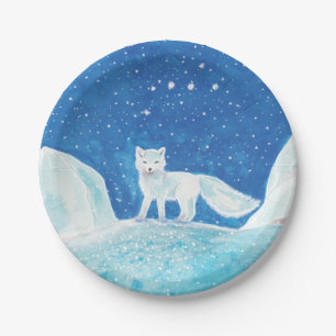 Small Arctic Fox (Vulpes lagopus) Illustration Paper Plate