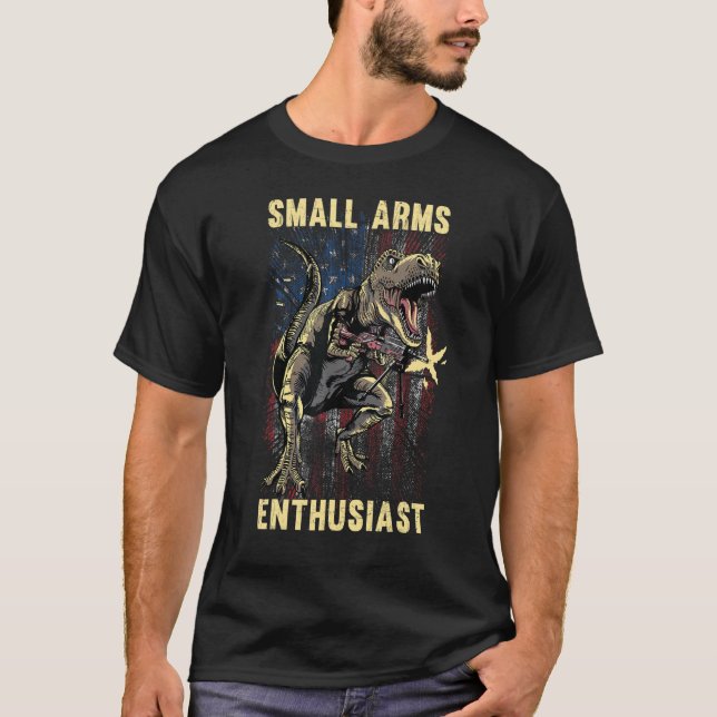 Small Arms Enthusiast  rex With Machine Gun USA Fl T-Shirt (Front)