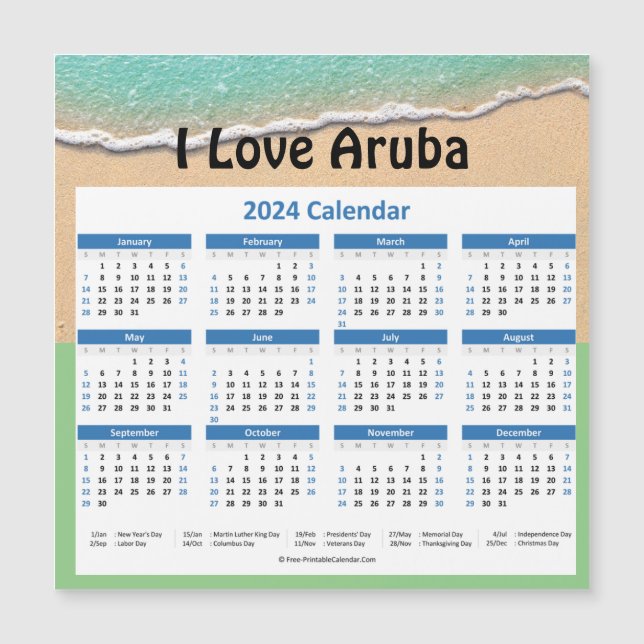 Small Aruba 2024 Yearly Magnetic Calendar (Front)
