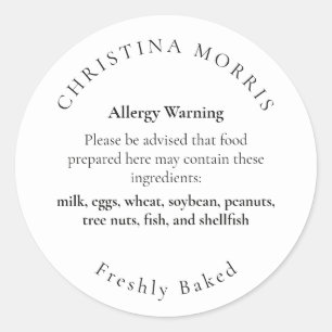 Small Batch Bakery Pie Personalized Allergy Allert Classic Round Sticker