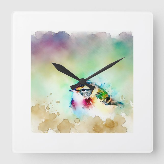 Small Bird 270824AREF146 - Watercolor Square Wall Clock (Front)