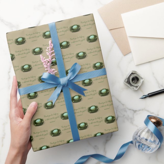 Small Bird Nest with Blue Speckled Egg Tan Custom Wrapping Paper (Gifting)